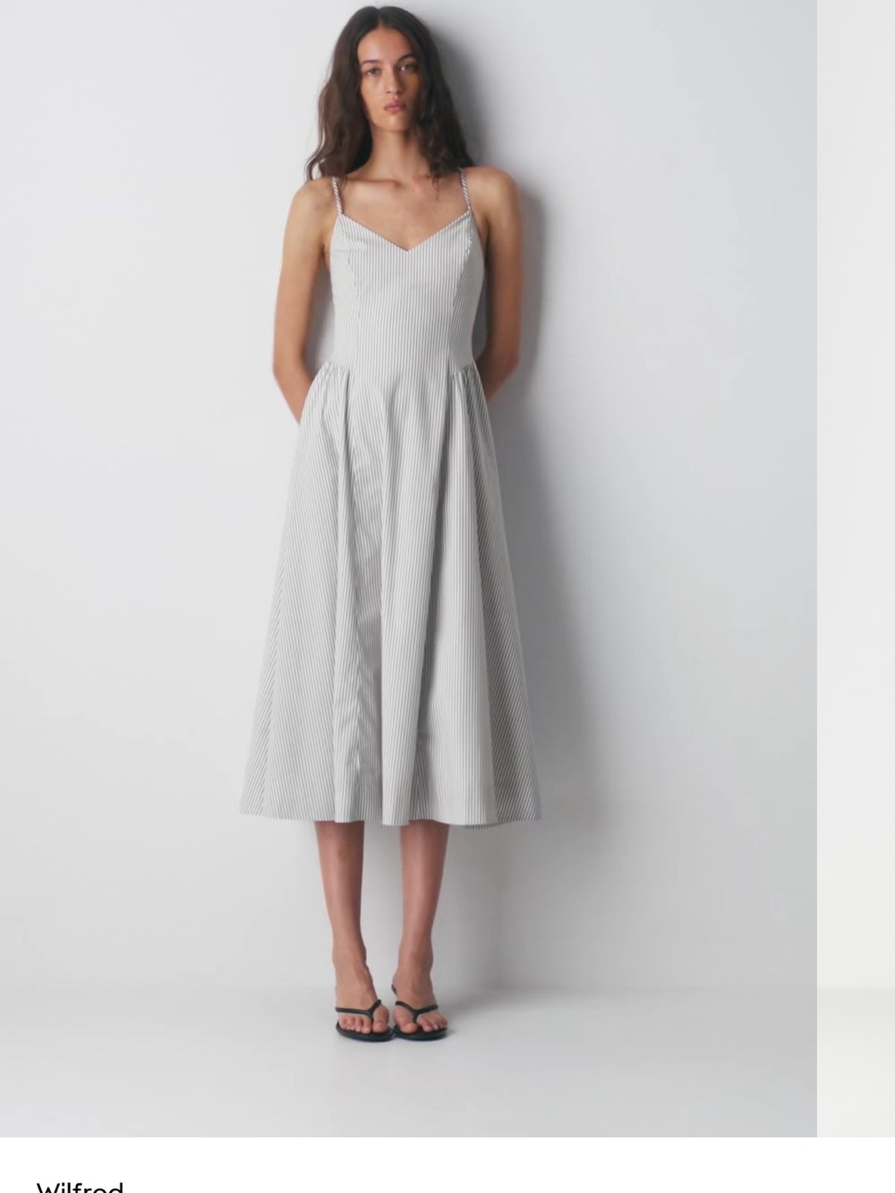 Wilfred Light navy/white Pinstriped Spaghetti-Strap Midi Dress